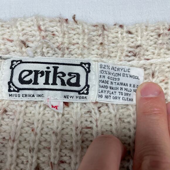 VTG 80s Erika Wool Blend Knit Sweater Open Cardigan size M Tan - Picture 3 of 8